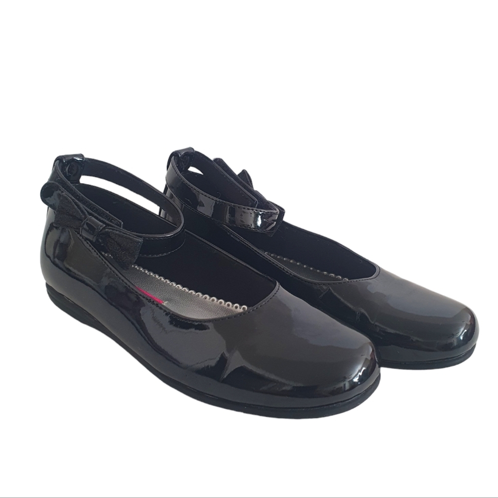 Rachel Shoes Black Patent Talula Ballet Flats Girls Shoes, Size 13